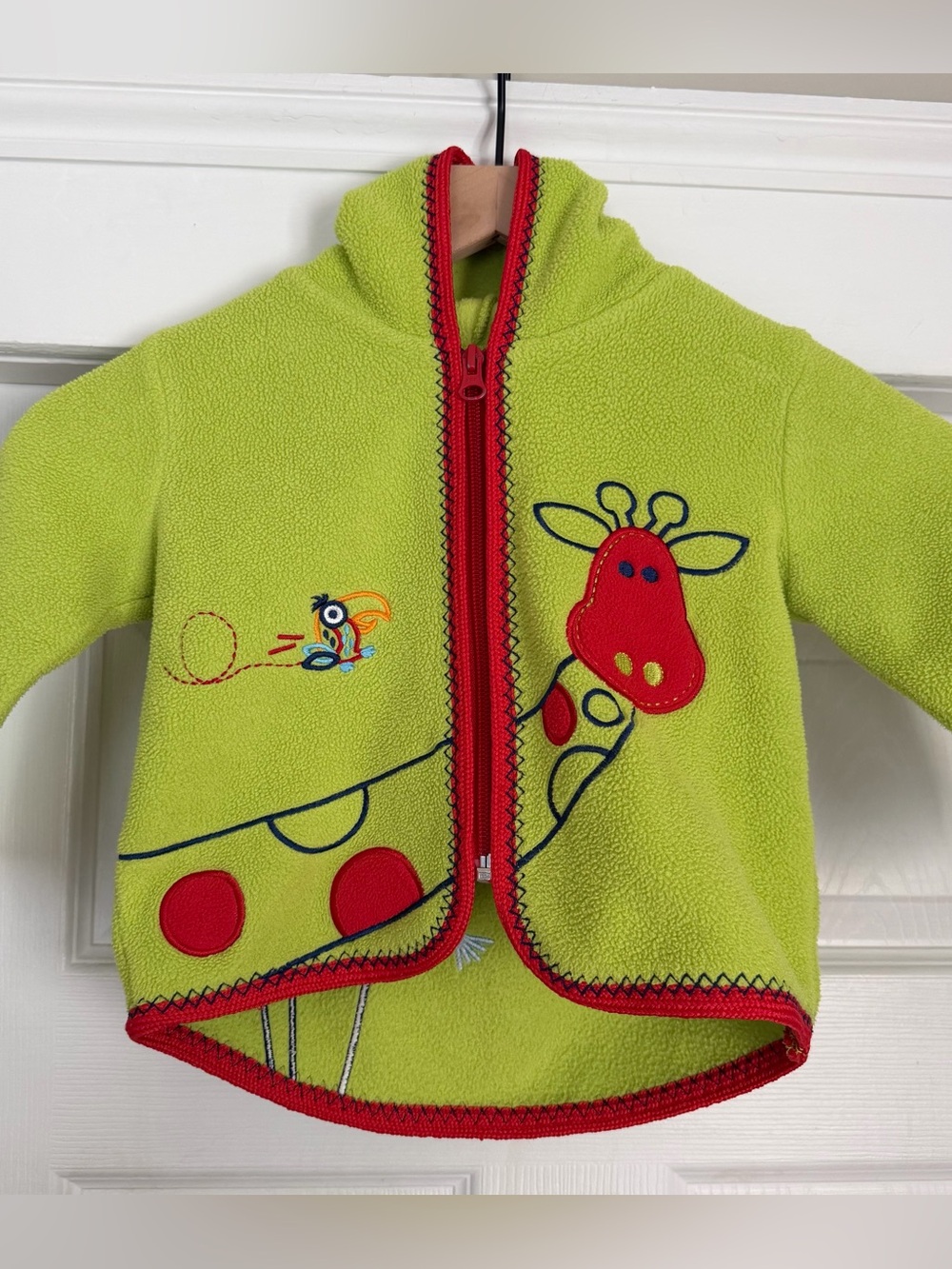 Hanna Andersson Giraffe Embroidered Fleece Jacket Lime Green size 18-24 months